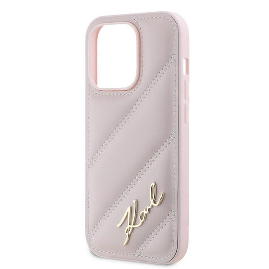 Case for Apple iPhone 14 Pro Max, Karl Lagerfeld, Diagonal Quilted Script, Pink