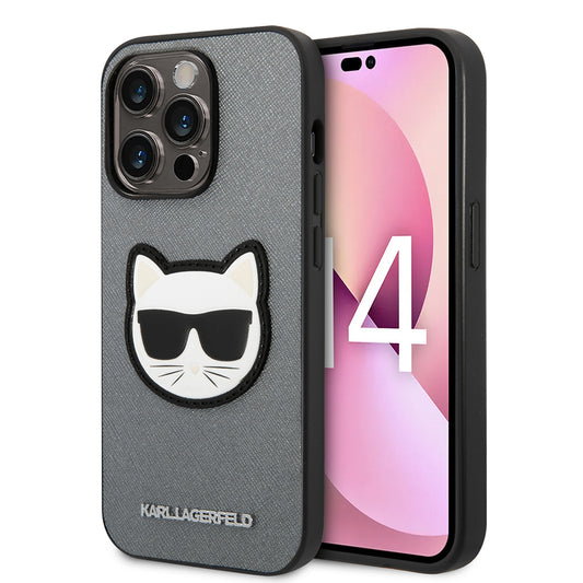 Case for Apple iPhone 14 Pro Max, Karl Lagerfeld, Saffiano Choupette's Head, Silver