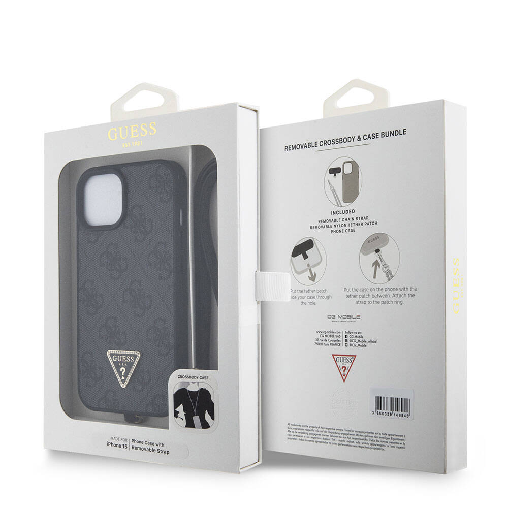 Case for Apple iPhone 15 / 14, Guess, Crossbody 4G Metal Logo, Black