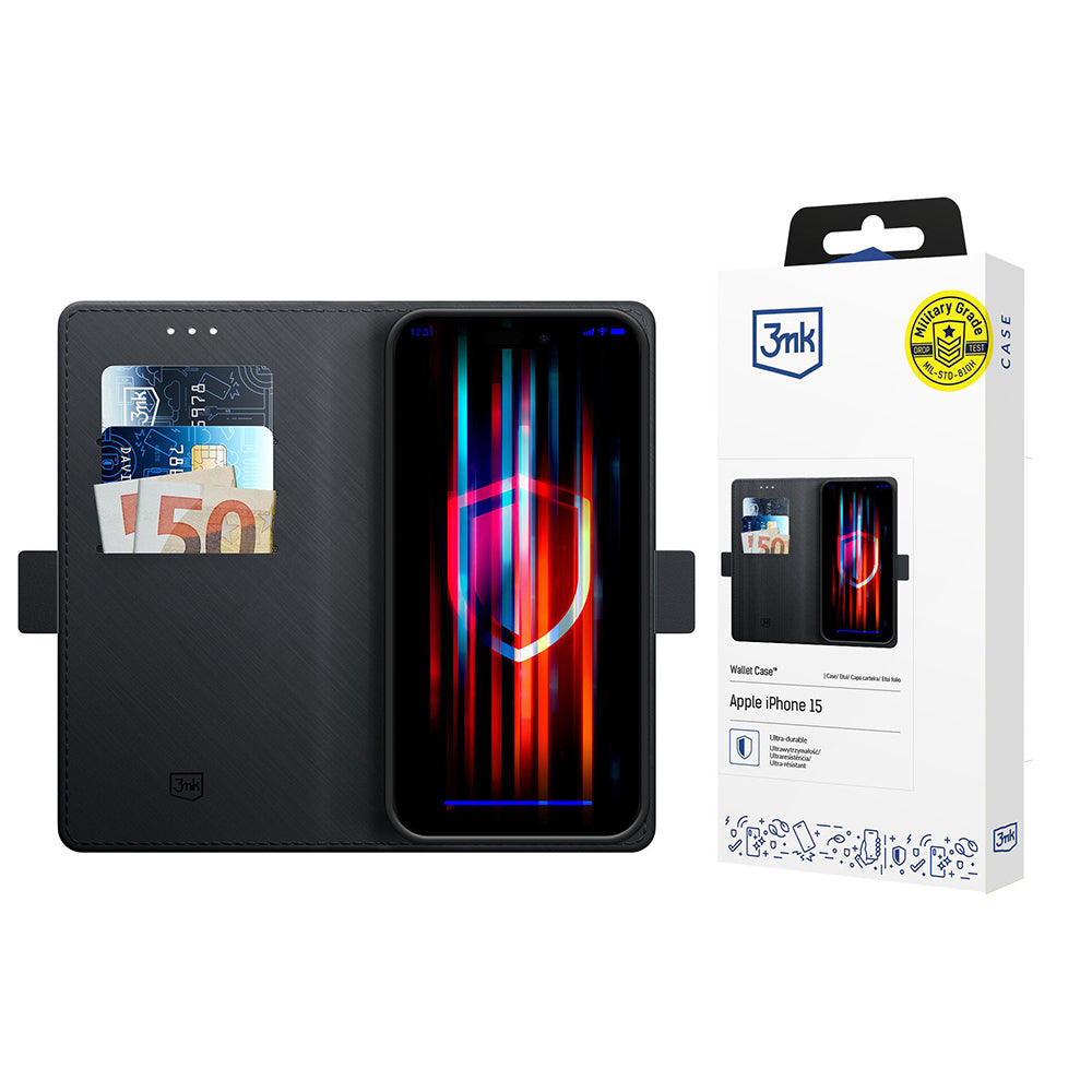 Case for Apple iPhone 15, 3MK, Wallet, Black