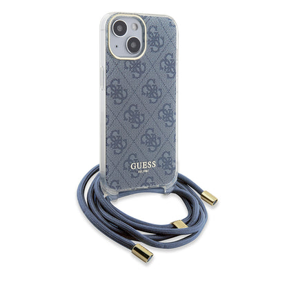 Case for Apple iPhone 15, Guess, Crossbody Cord 4G Print, Blue