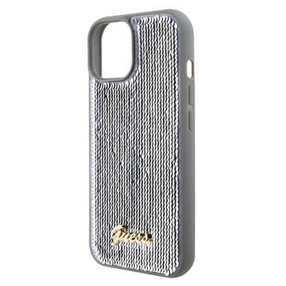 Case for Apple iPhone 15, Guess, Sequin Script Metal, Silver