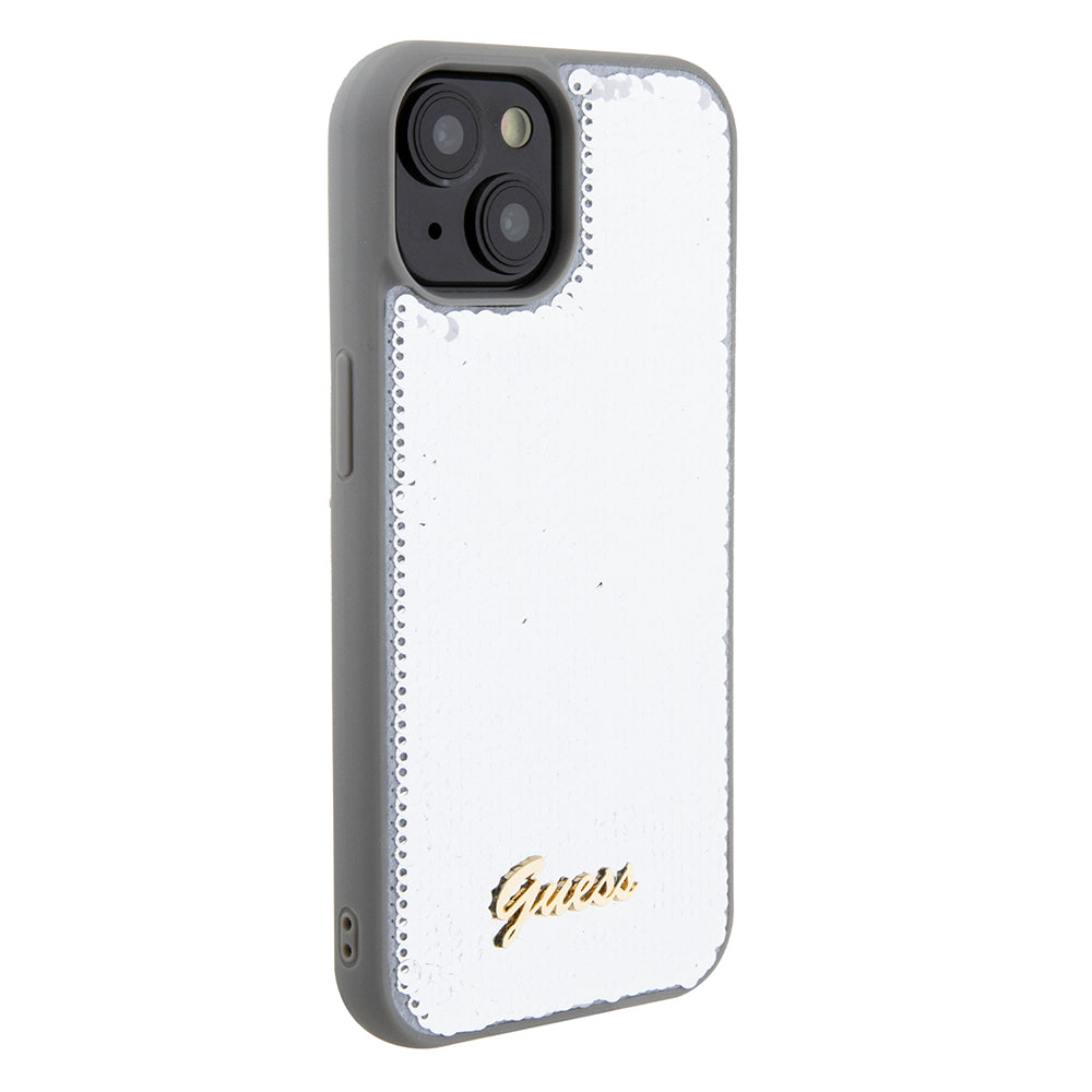 Case for Apple iPhone 15, Guess, Sequin Script Metal, Silver