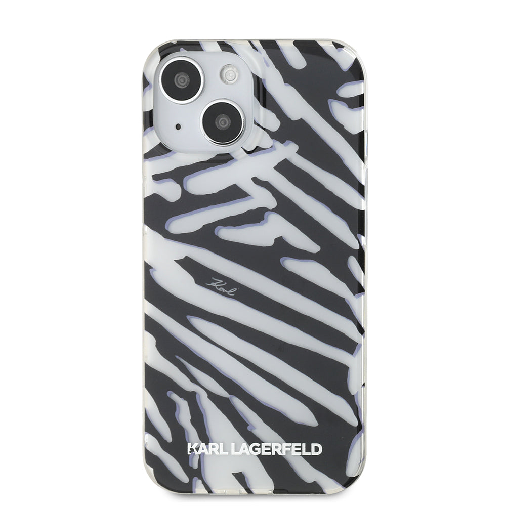 Case for Apple iPhone 15, Karl Lagerfeld, IML Luxury Zebra Pattern with Strap, Black