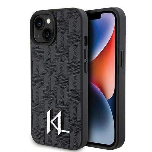 Case for Apple iPhone 15, Karl Lagerfeld, Monogram Hot Stamp Metal Logo, Black