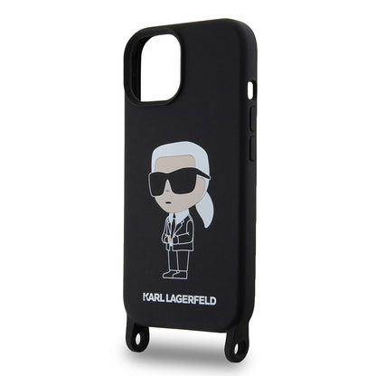 Case for Apple iPhone 15, Karl Lagerfeld, Silicone Crossbody Ikonik Karl, Black