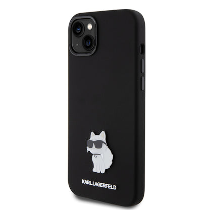 Case for Apple iPhone 15 Plus, Karl Lagerfeld, Silicone Choupette Metal, Black