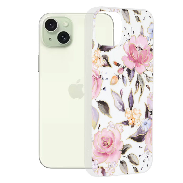Case for Apple iPhone 15 Plus, Techsuit, Marble, White