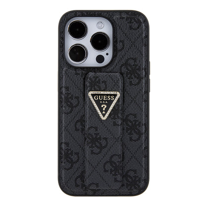 Case for Apple iPhone 15 Pro, Guess, Grip Stand 4G Triangle Strass, Black