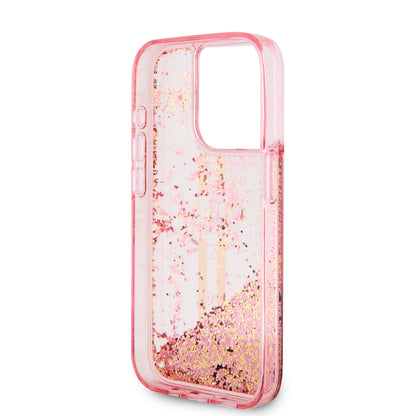 Case for Apple iPhone 15 Pro, Guess, Liquid Glitter Gold Stripes, Pink