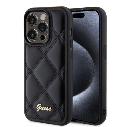 Case for Apple iPhone 15 Pro, Guess, Quilted Metal Logo, Black