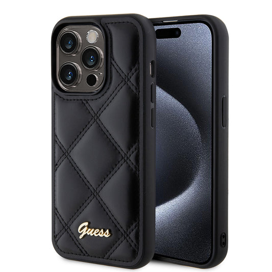 Case for Apple iPhone 15 Pro, Guess, Quilted Metal Logo, Black
