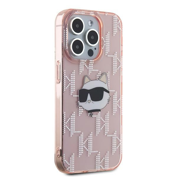 Case for Apple iPhone 15 Pro, Karl Lagerfeld, IML Luxury Monogram Choupette's Head, Pink