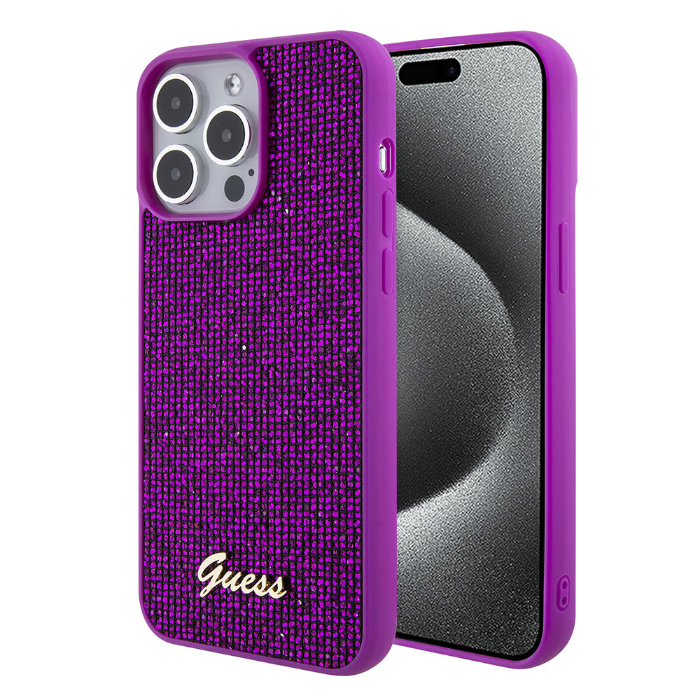 Case for Apple iPhone 15 Pro Max, Guess, Disco Metal Script, Fuchsia