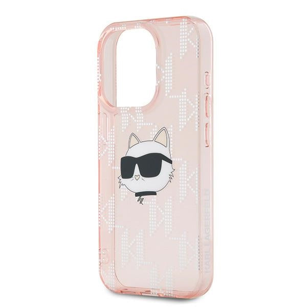 Case for Apple iPhone 15 Pro Max, Karl Lagerfeld, IML Luxury Monogram Choupette's Head, Pink