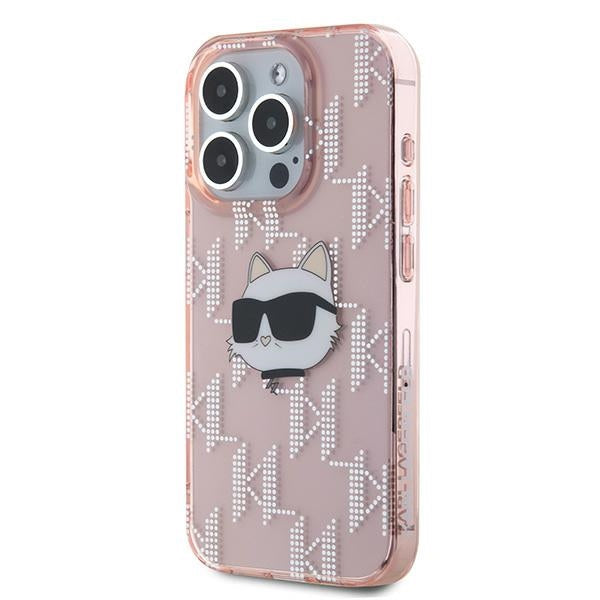 Case for Apple iPhone 15 Pro Max, Karl Lagerfeld, IML Luxury Monogram Choupette's Head, Pink