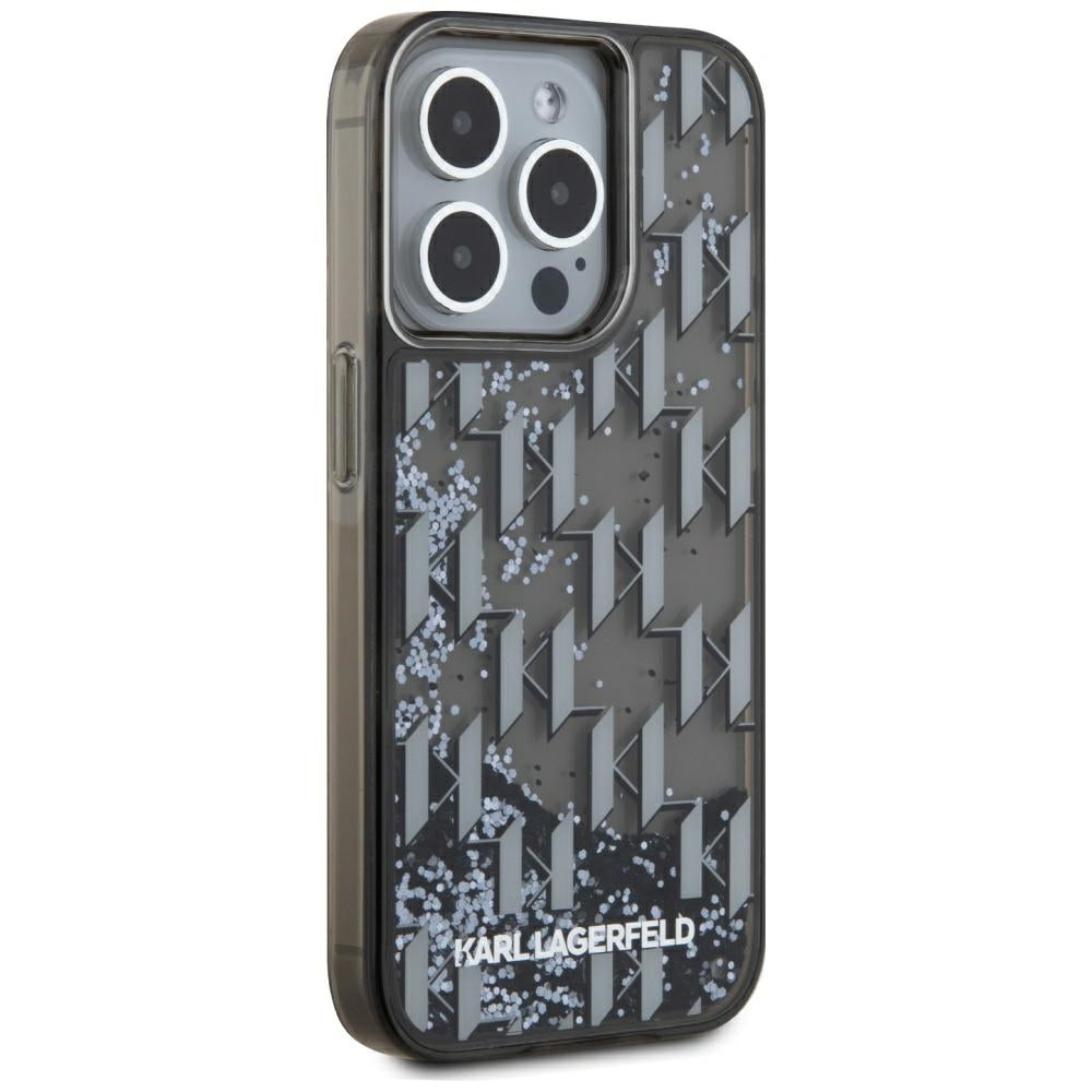 Case for Apple iPhone 15 Pro Max, Karl Lagerfeld, Liquid Glitter Monogram, Black