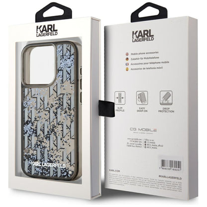 Case for Apple iPhone 15 Pro Max, Karl Lagerfeld, Liquid Glitter Monogram, Black