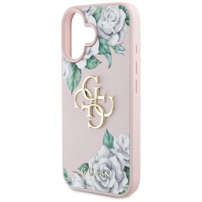 Case for Apple iPhone 16, Guess, 4G Grained Roses Big Logo, Pink