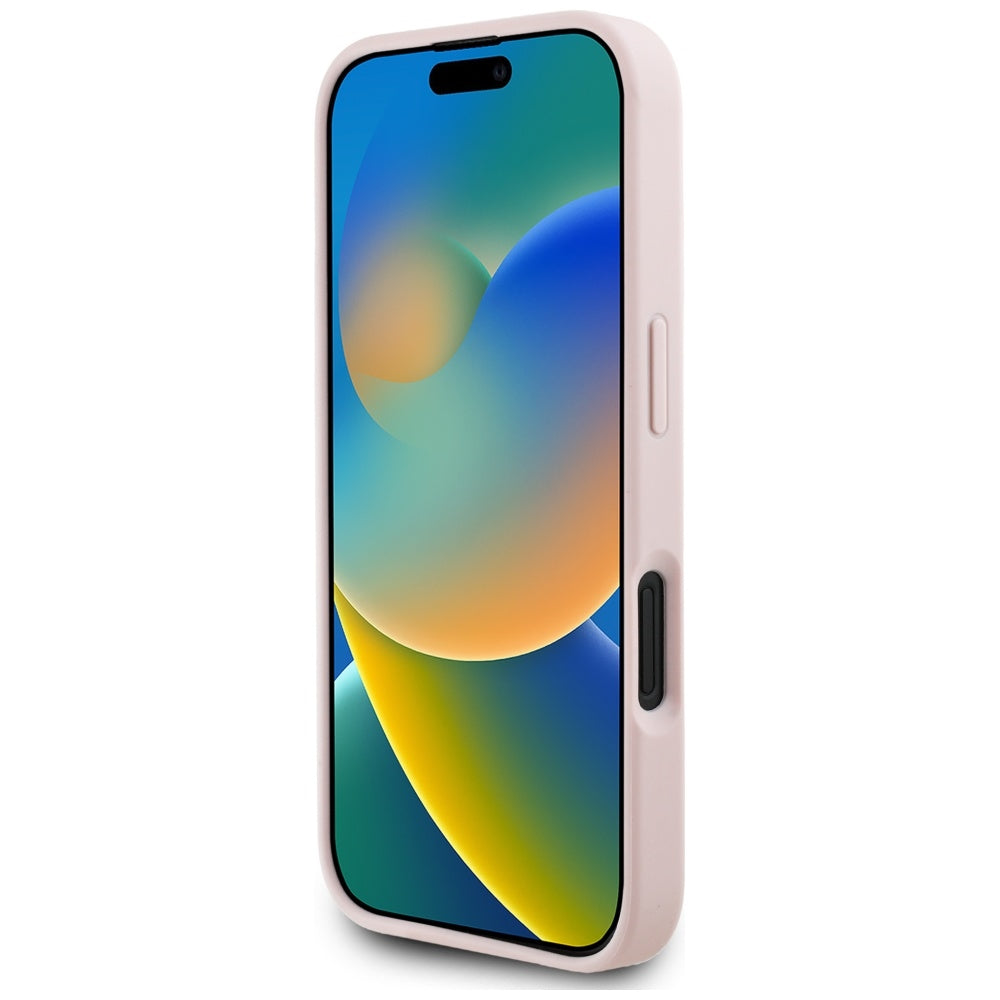 Case for Apple iPhone 16, Guess, 4G Grained Roses Big Logo, Pink