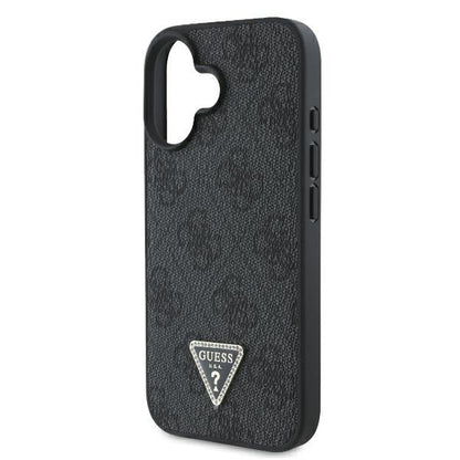 Case for Apple iPhone 16, Guess, Crossbody 4G Triangle Strass, Black