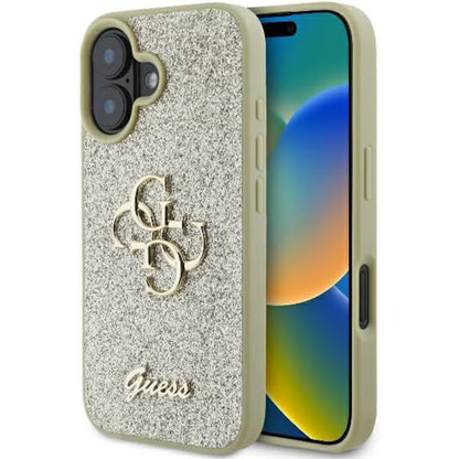 Case for Apple iPhone 16, Guess, Fixed Glitter Big 4G, Gold