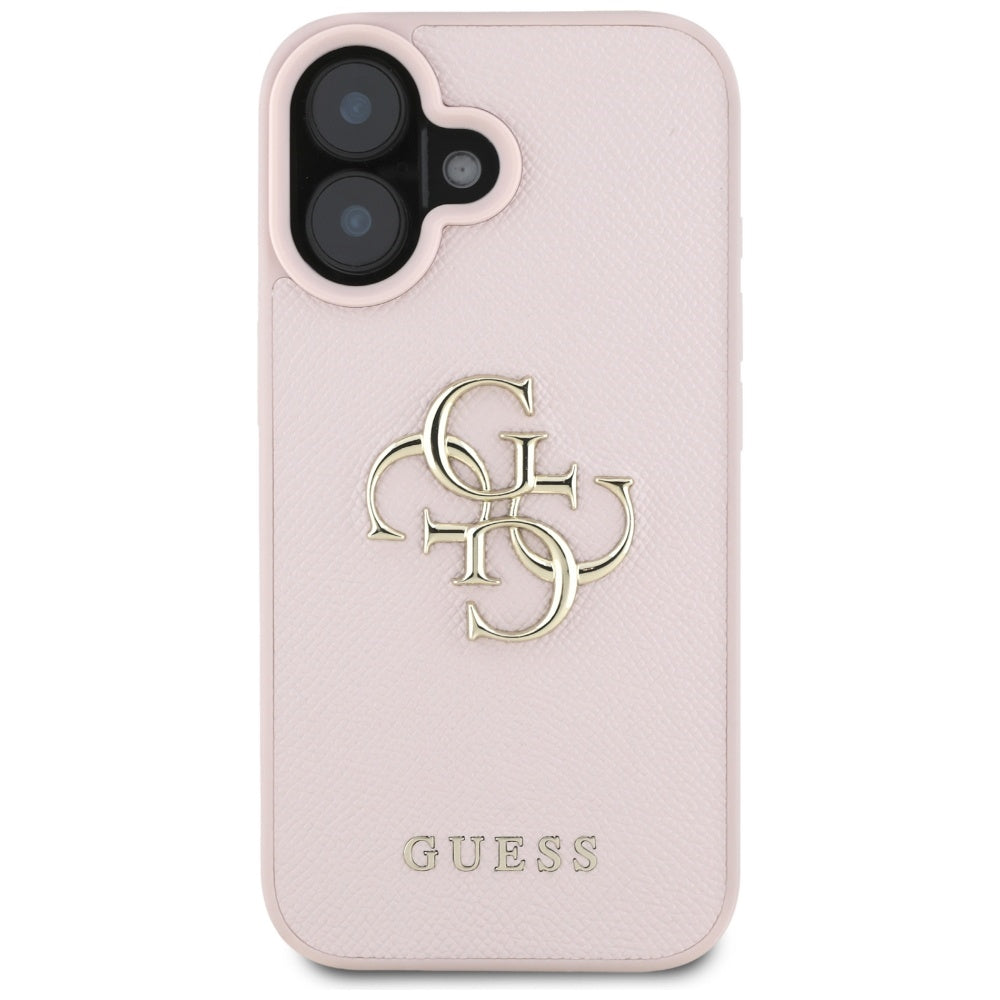 Case for Apple iPhone 16, Guess, Grained Big 4G Logo Small Classic Logo, Pink