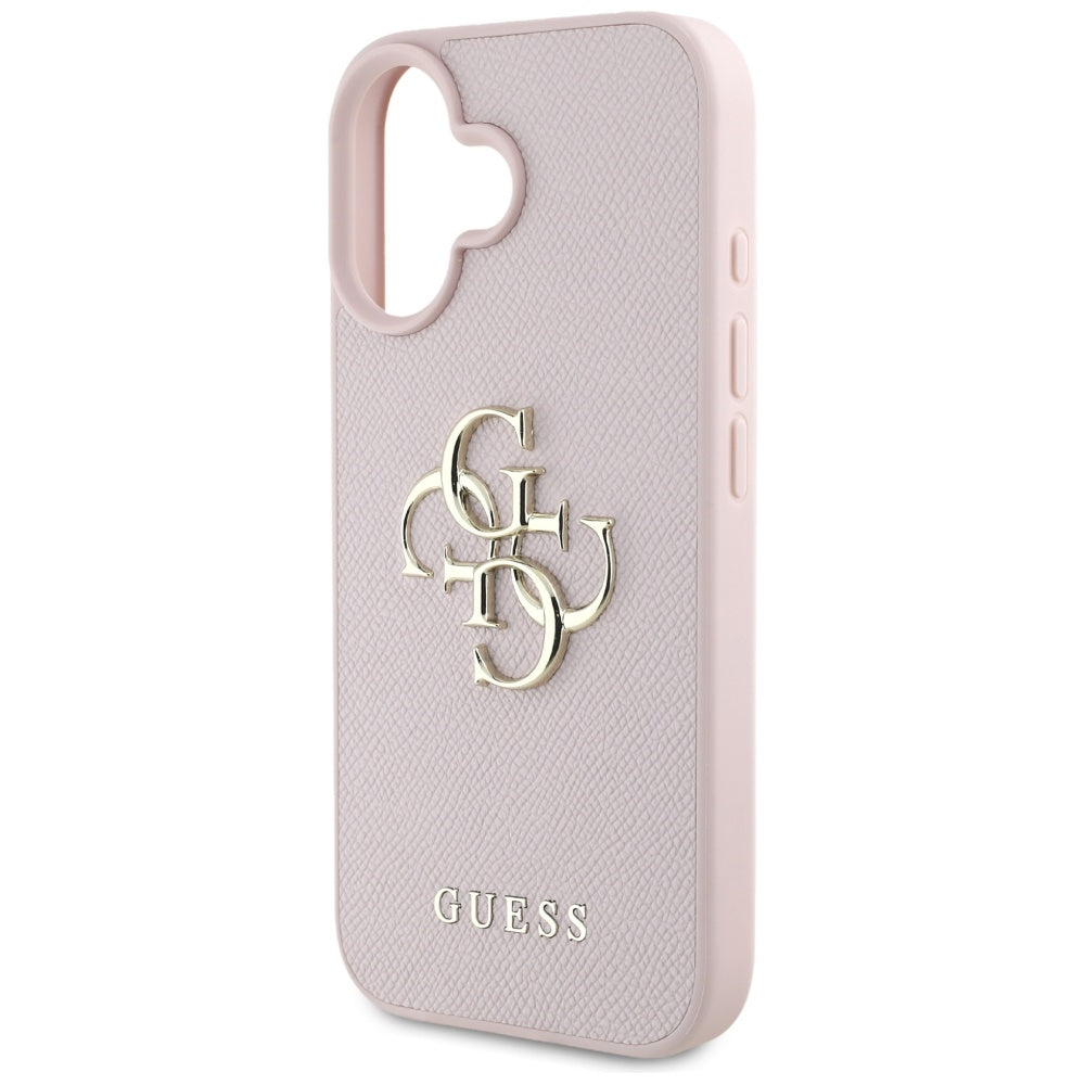 Case for Apple iPhone 16, Guess, Grained Big 4G Logo Small Classic Logo, Pink
