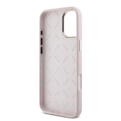 Case for Apple iPhone 16, Guess, Script Metal Logo & Frame, Pink