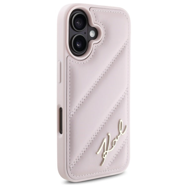 Case for Apple iPhone 16, Karl Lagerfeld, Diagonal Quilted Script, Pink