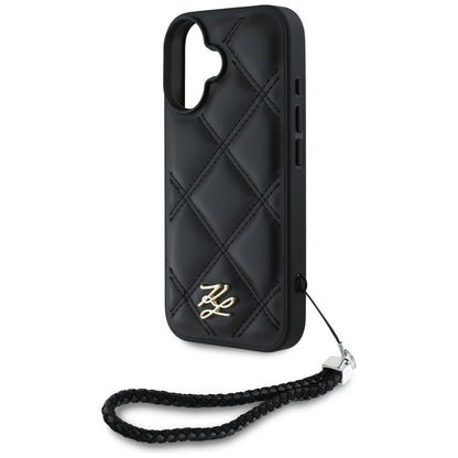 Case for Apple iPhone 16, Karl Lagerfeld, Quilted Initial Logo & Chain Strap, Black