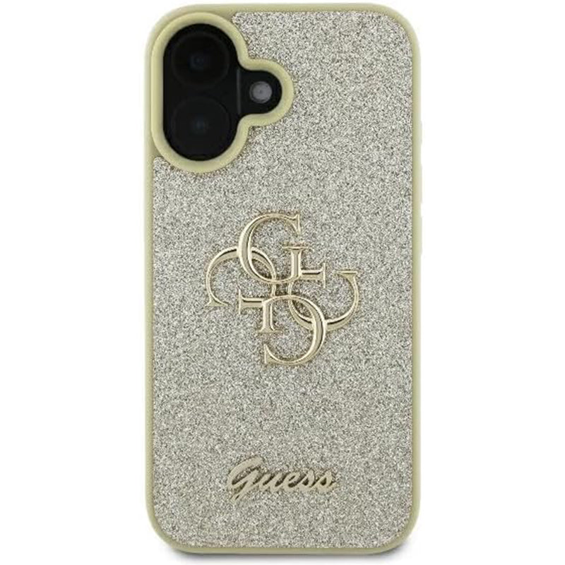 Case for Apple iPhone 16 Plus, Guess, Fixed Glitter Big 4G, Gold