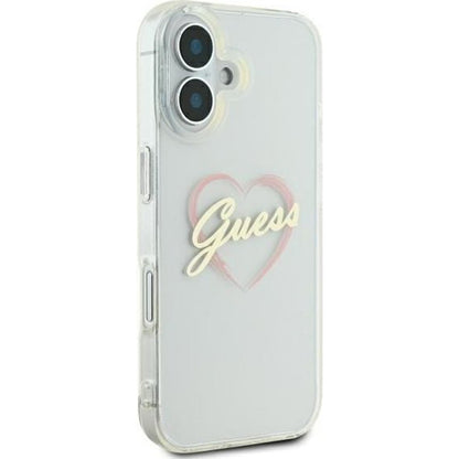 Case for Apple iPhone 16 Plus, Guess, IML Heart, Transparent