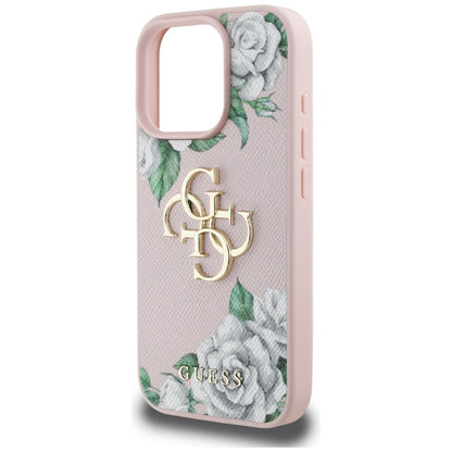 Case for Apple iPhone 16 Pro, Guess, 4G Grained Roses Big Logo, Pink