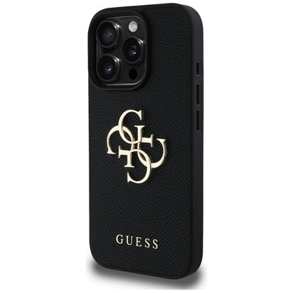 Case for Apple iPhone 16 Pro, Guess, Grained Big 4G Logo Small Classic Logo, Black