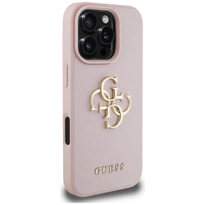 Case for Apple iPhone 16 Pro, Guess, Grained Big 4G Logo Small Classic Logo, Pink