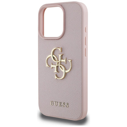 Case for Apple iPhone 16 Pro, Guess, Grained Big 4G Logo Small Classic Logo, Pink