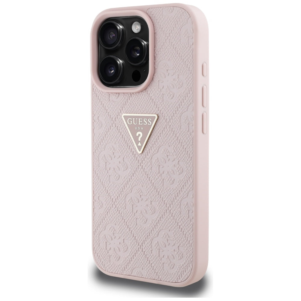 Case for Apple iPhone 16 Pro, Guess, Hot Stamp 4G Pattern Triangle Logo, Pink