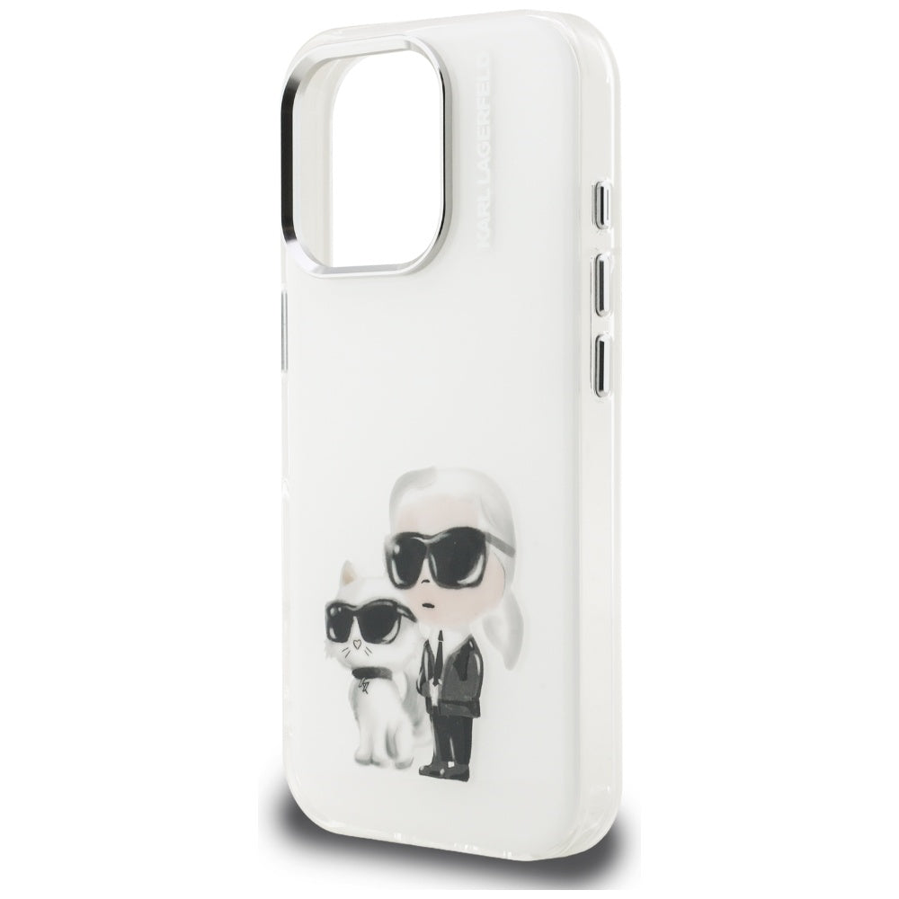 Case for Apple iPhone 16 Pro, Karl Lagerfeld, IML Aquarelle Logo Karl & Choupette, White