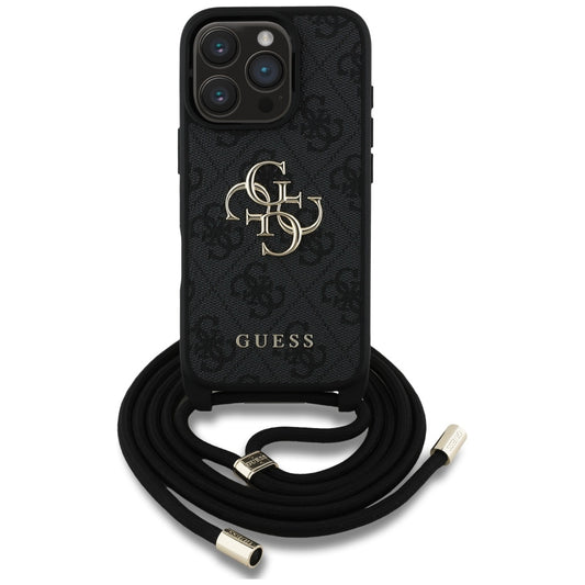 Case for Apple iPhone 16 Pro Max, Guess, 4G CBDY Big Logo with Cord Strap, Black