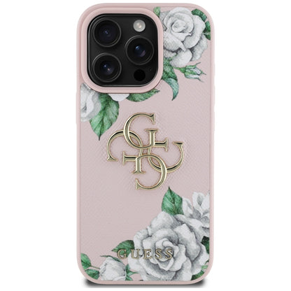 Case for Apple iPhone 16 Pro Max, Guess, 4G Grained Roses Big Logo, Pink