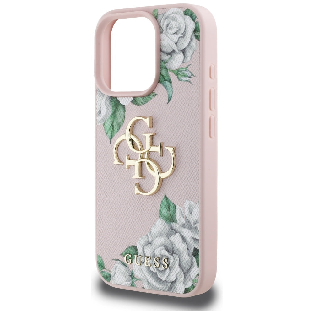 Case for Apple iPhone 16 Pro Max, Guess, 4G Grained Roses Big Logo, Pink