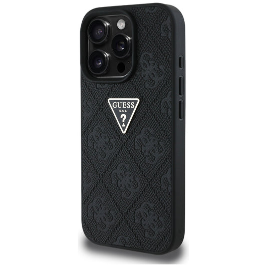 Case for Apple iPhone 16 Pro Max, Guess, Hot Stamp 4G Pattern Triangle Logo, Black