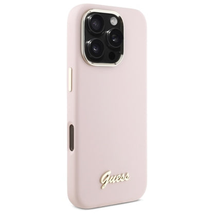 Case for Apple iPhone 16 Pro Max, Guess, Script Metal Logo & Frame, Light Pink