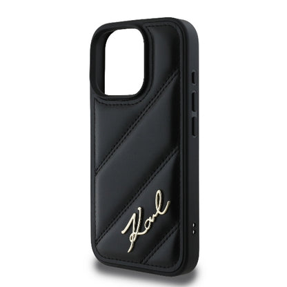 Case for Apple iPhone 16 Pro Max, Karl Lagerfeld, Diagonal Quilted Script, Black