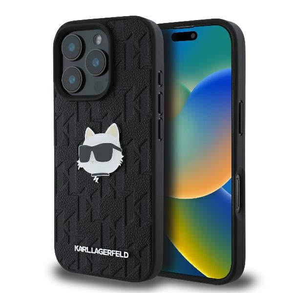 Case for Apple iPhone 16 Pro Max, Karl Lagerfeld, Monogram Choupette's Head, Black