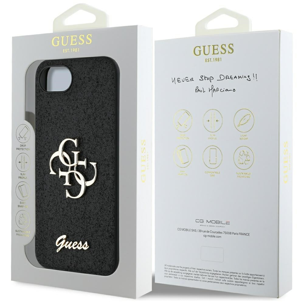 Case for Apple iPhone 16e, Guess, Fixed Glitter Big 4G, Black