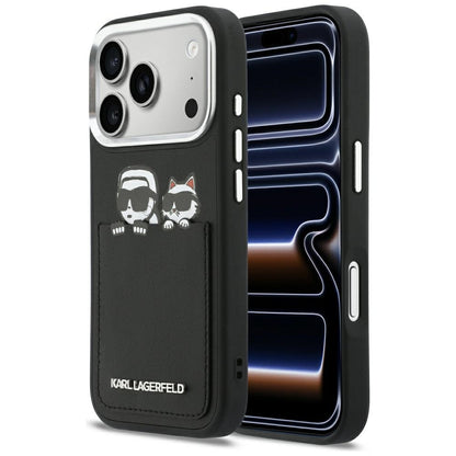 Case for Apple iPhone 17 Pro, Karl Lagerfeld, Karl & Choupette Print with Pocket, Black