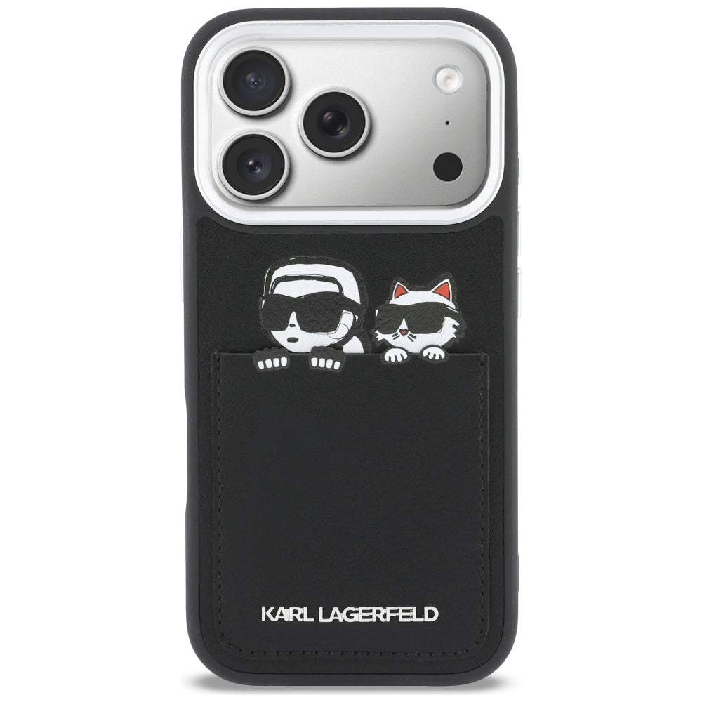 Case for Apple iPhone 17 Pro Max, Karl Lagerfeld, Karl & Choupette Print with Pocket, Black