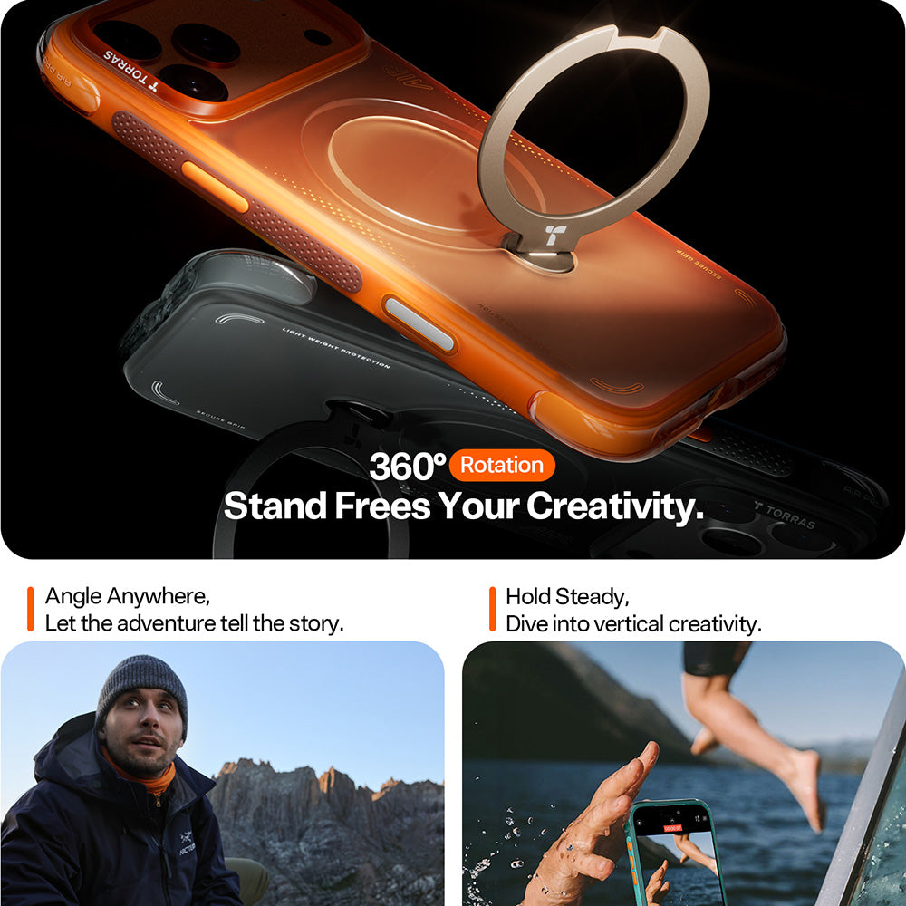 Case for Apple iPhone 17 Pro Max, Torras, Ostand Spin Air, Gray